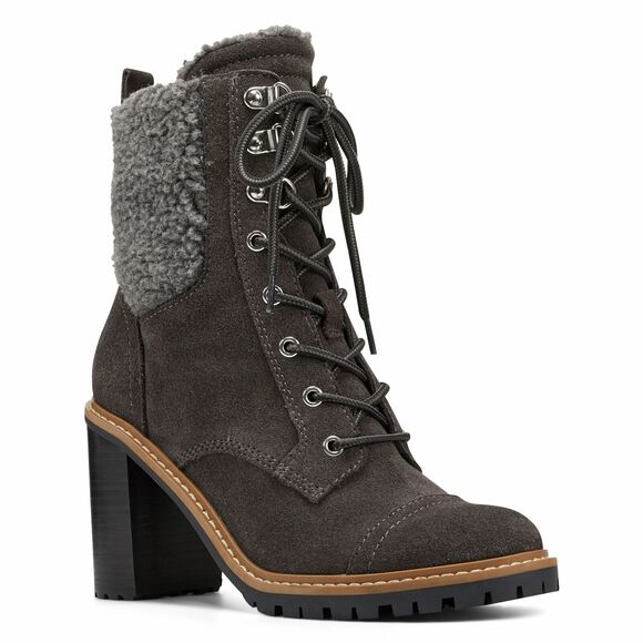 Nine West Women Block Heel Combat Booties Phaedra Size US 5.5M Dark Grey Suede - Picture 1 of 6